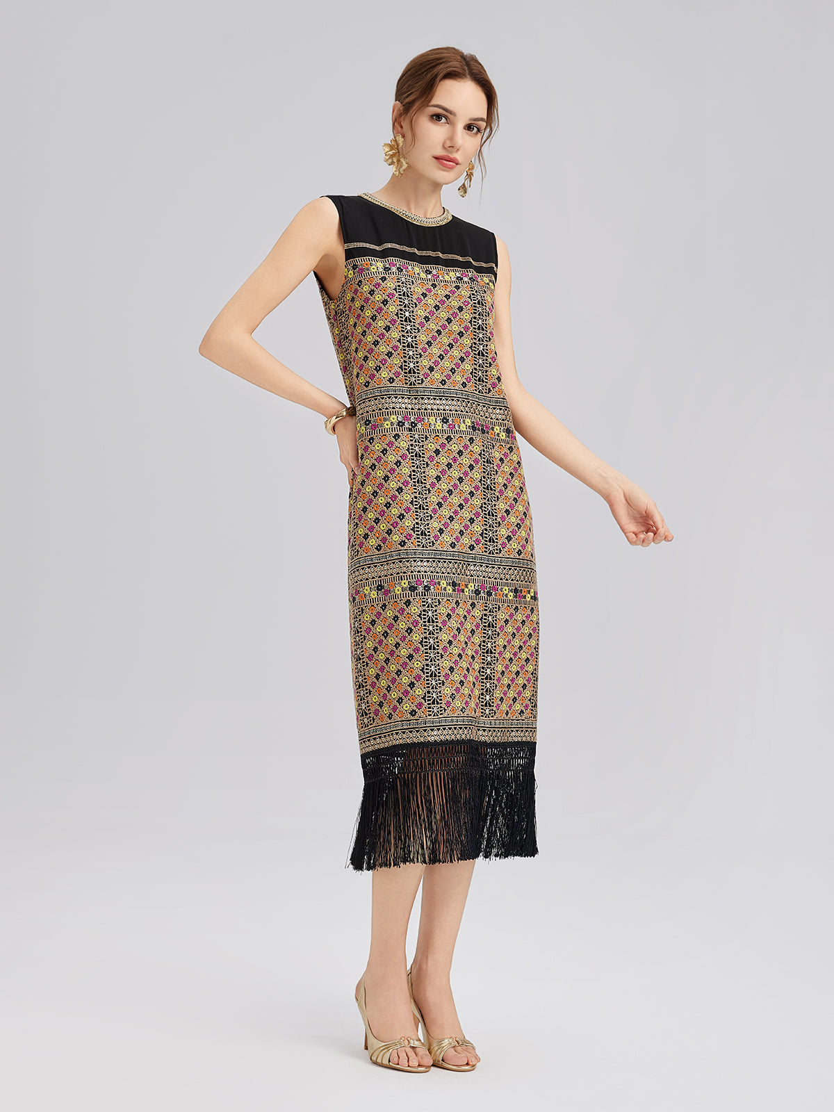 Embroidered Fringe Bohemian Dress