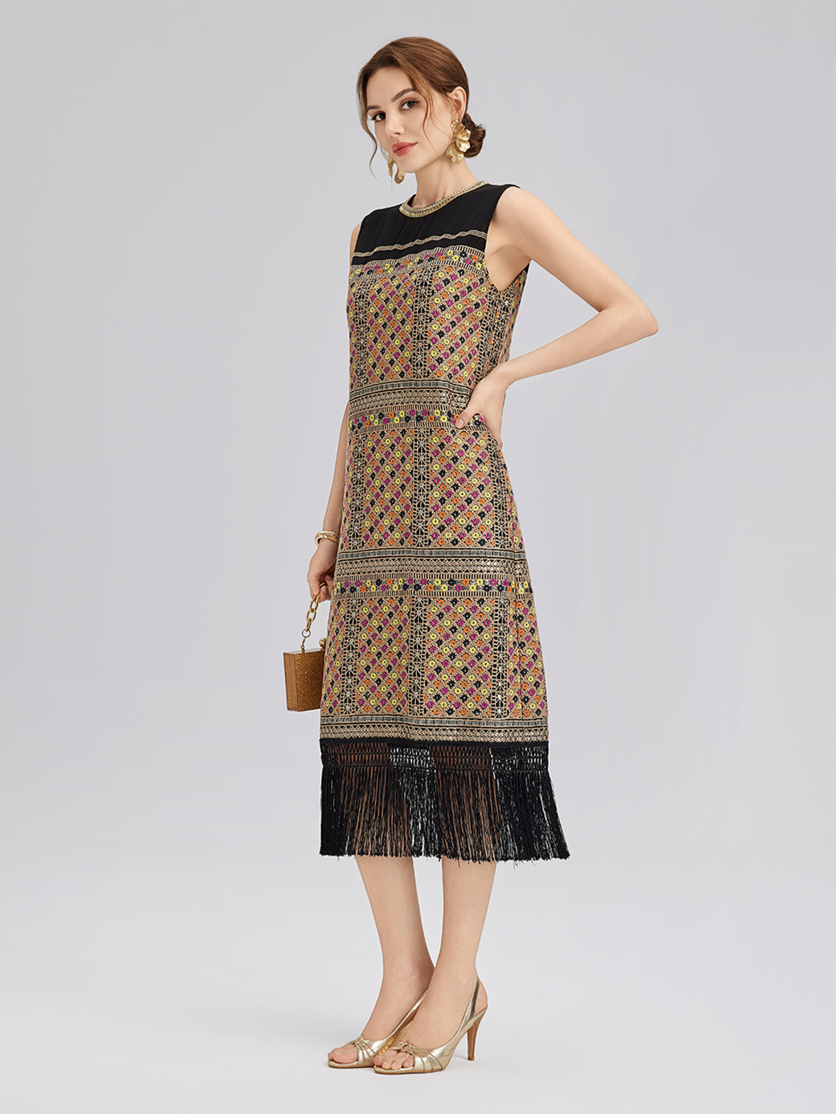 Embroidered Fringe Bohemian Dress