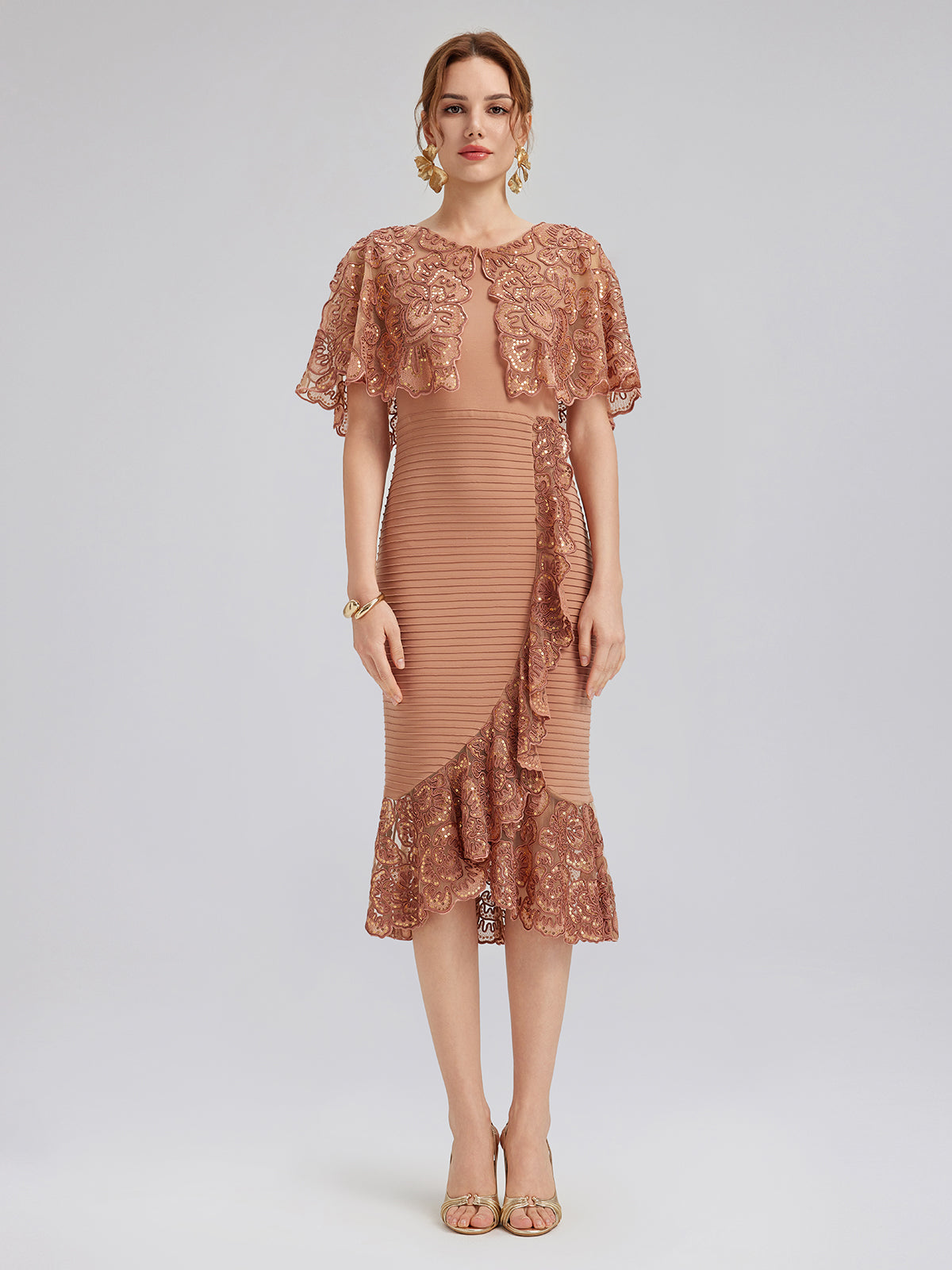 Sequin Ruffle Stretch Fitted Dress