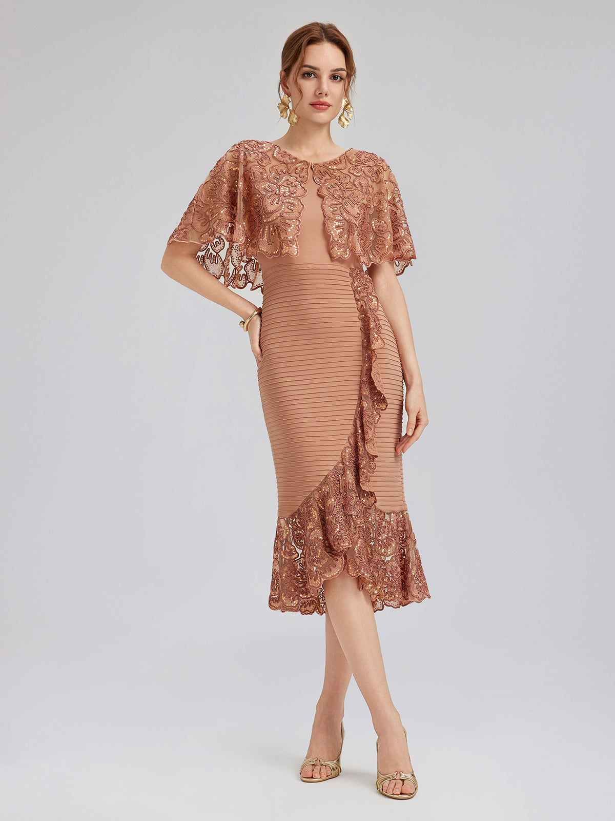 Sequin Ruffle Stretch Fitted Dress