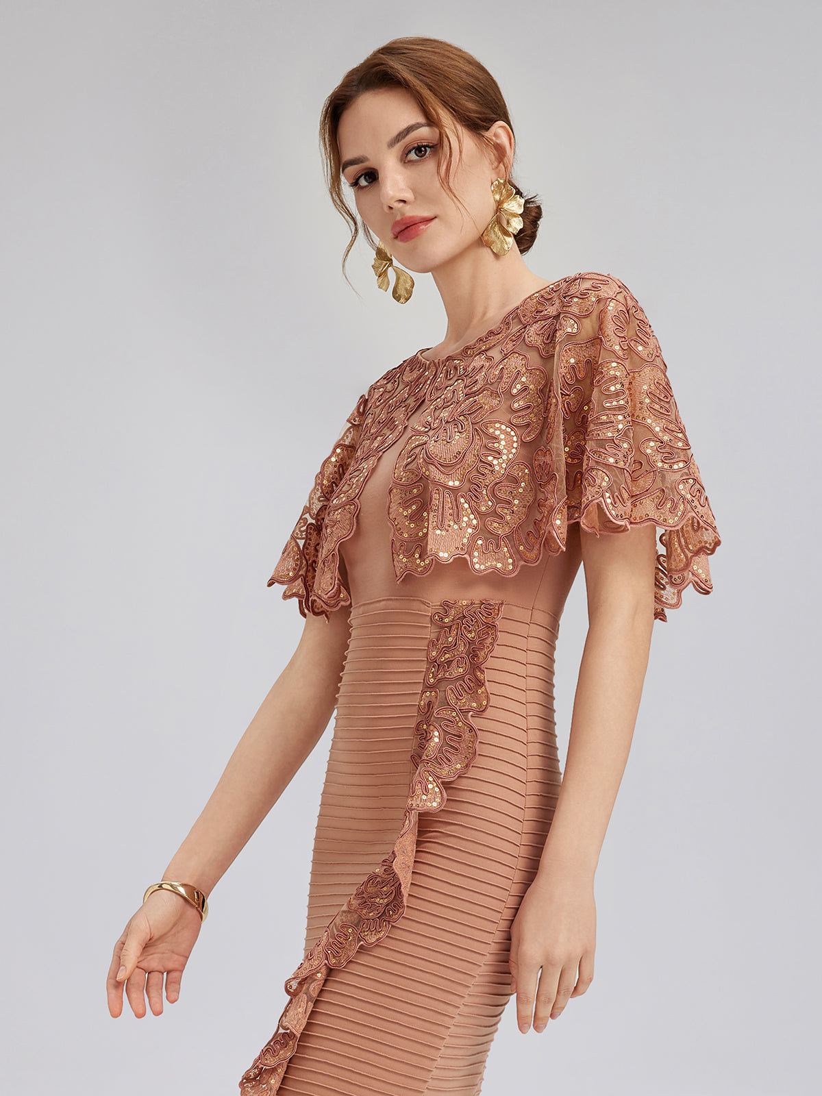 Sequin Ruffle Stretch Fitted Dress