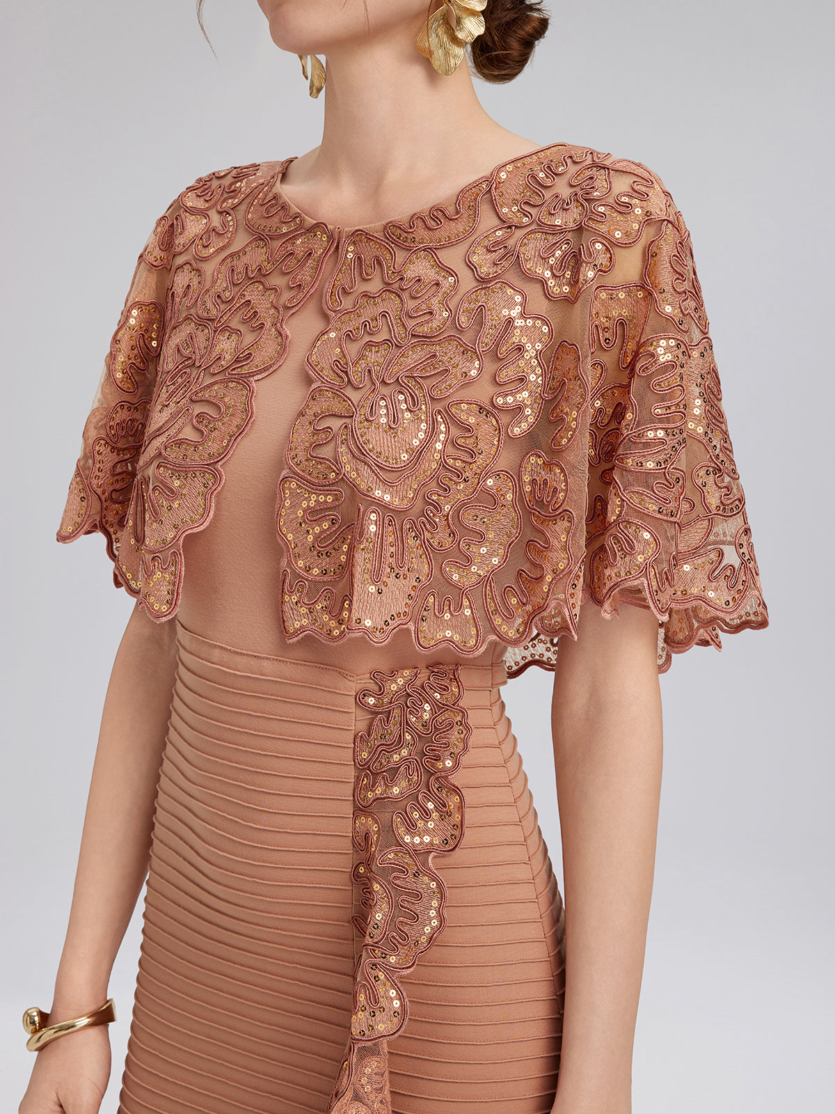 Sequin Ruffle Stretch Fitted Dress