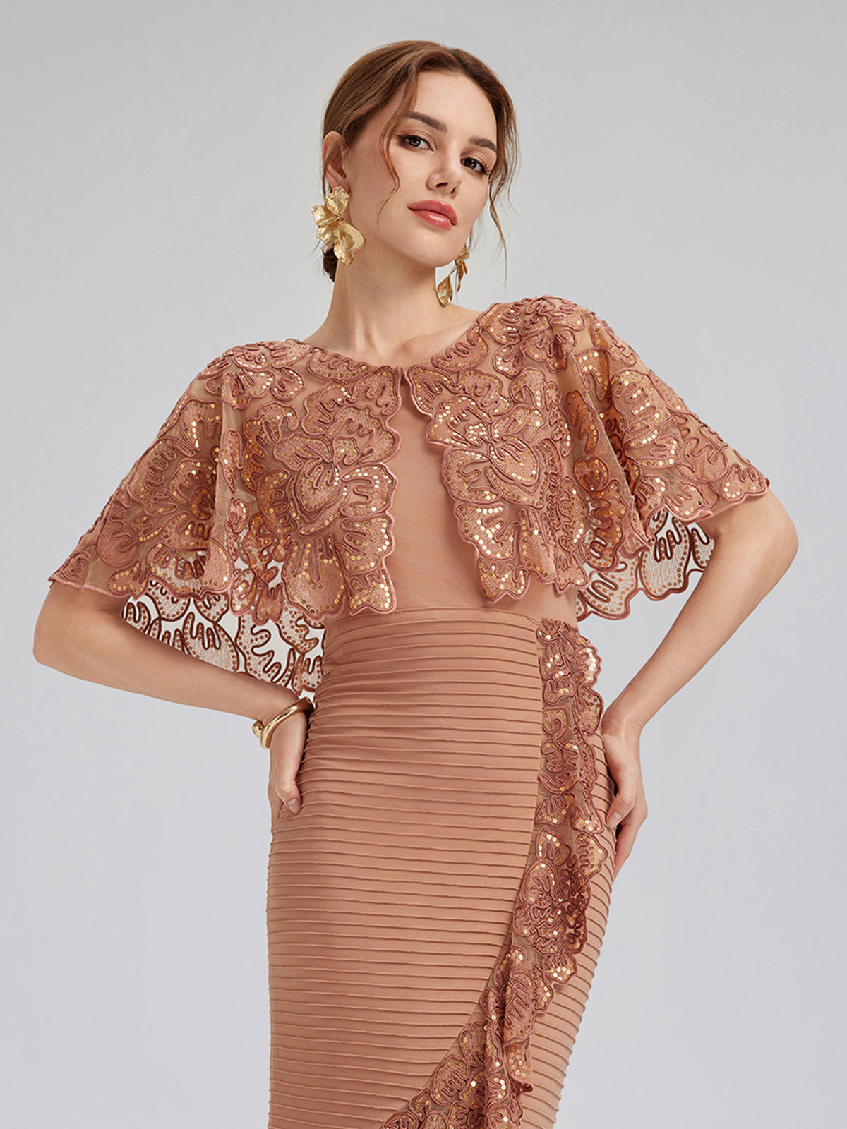 Sequin Ruffle Stretch Fitted Dress