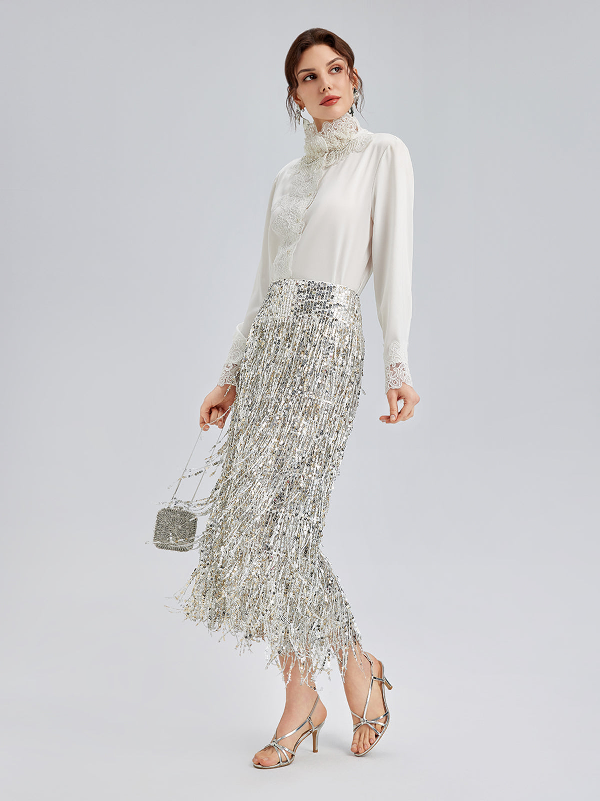 Tassel Sequin Midi Skirt