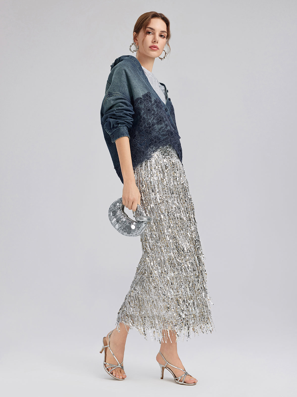 Tassel Sequin Midi Skirt