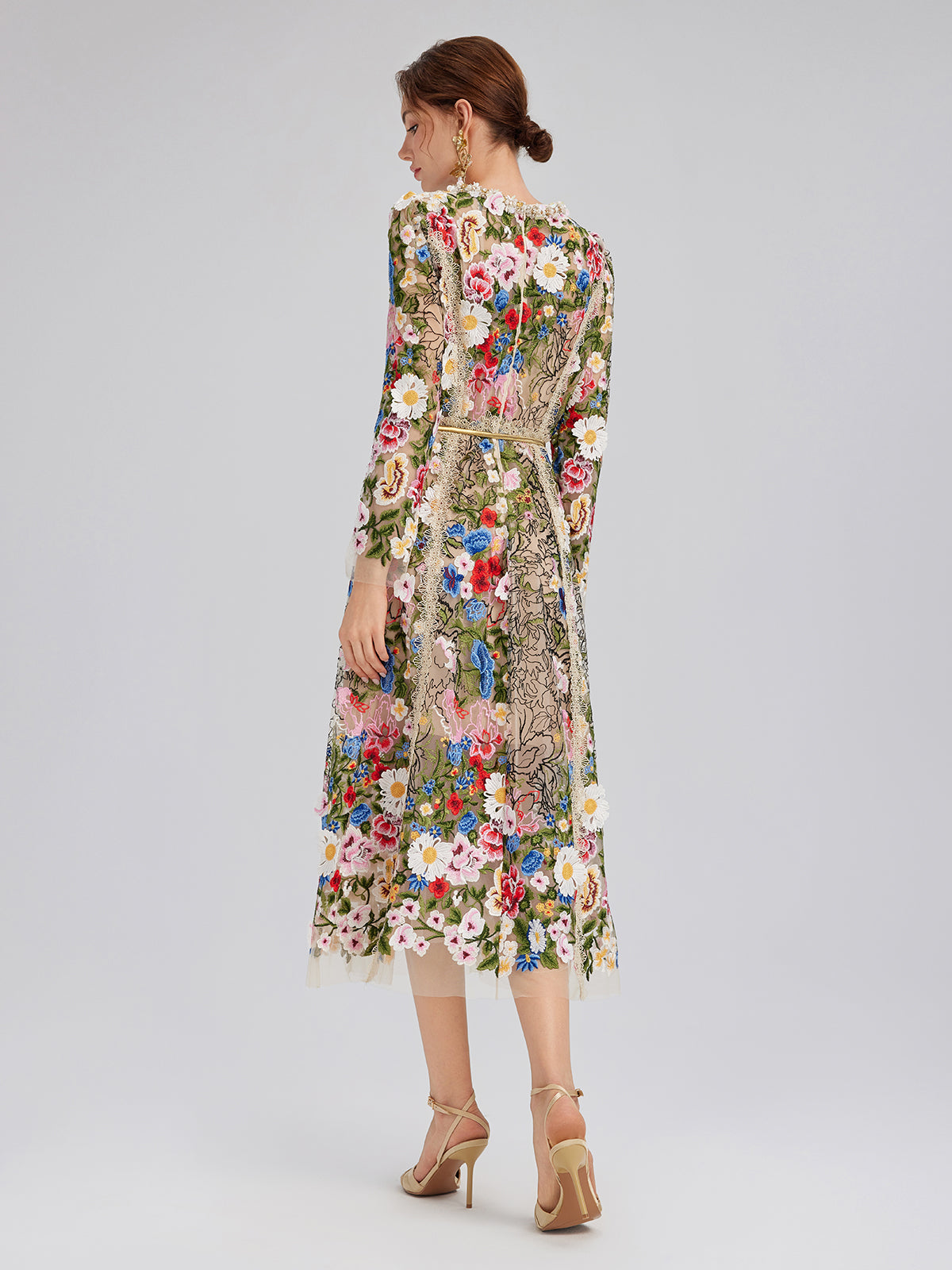 Embroidered Beaded Multicolored Floral Tulle Dress