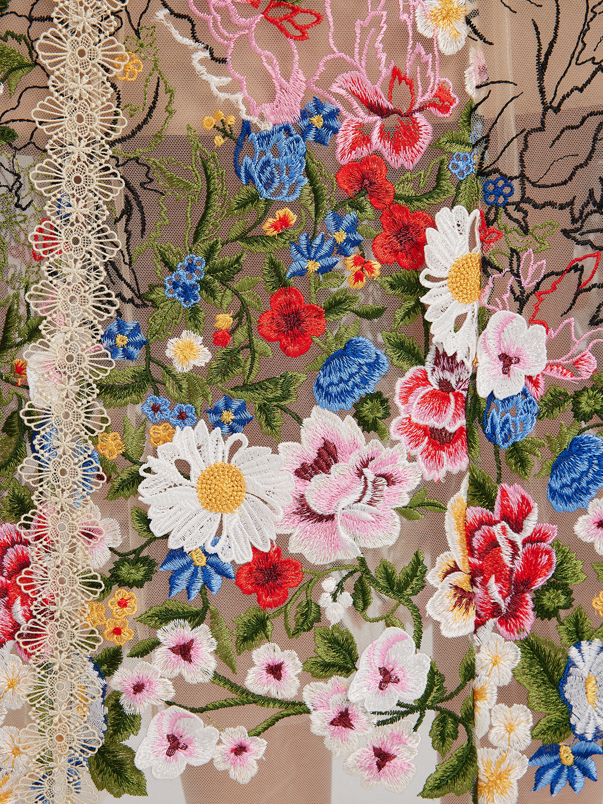 Embroidered Beaded Multicolored Floral Tulle Dress