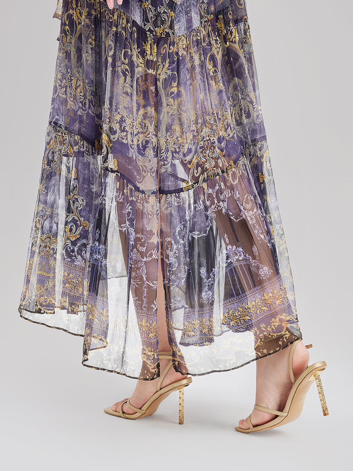 Silk Crystal-Embellished Baroque Print Dress
