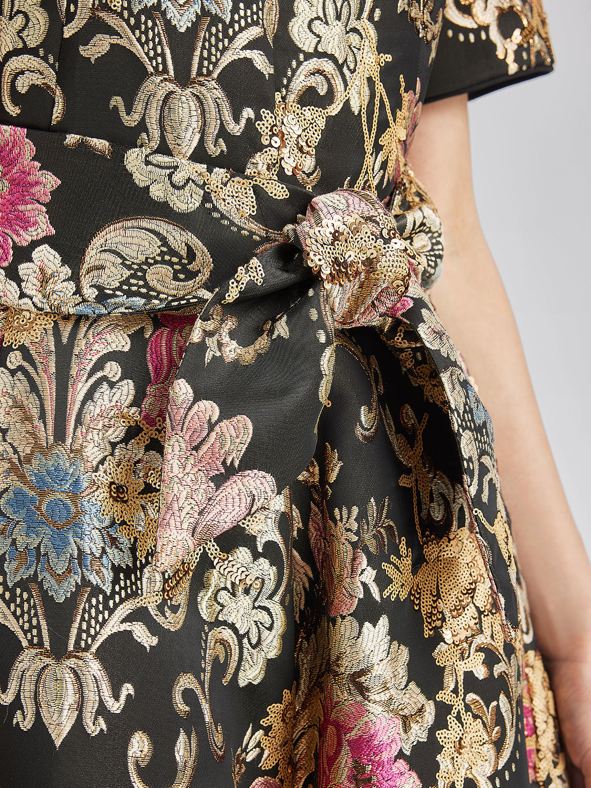 Vintage Metallic Embroidered Evening Gown Dress