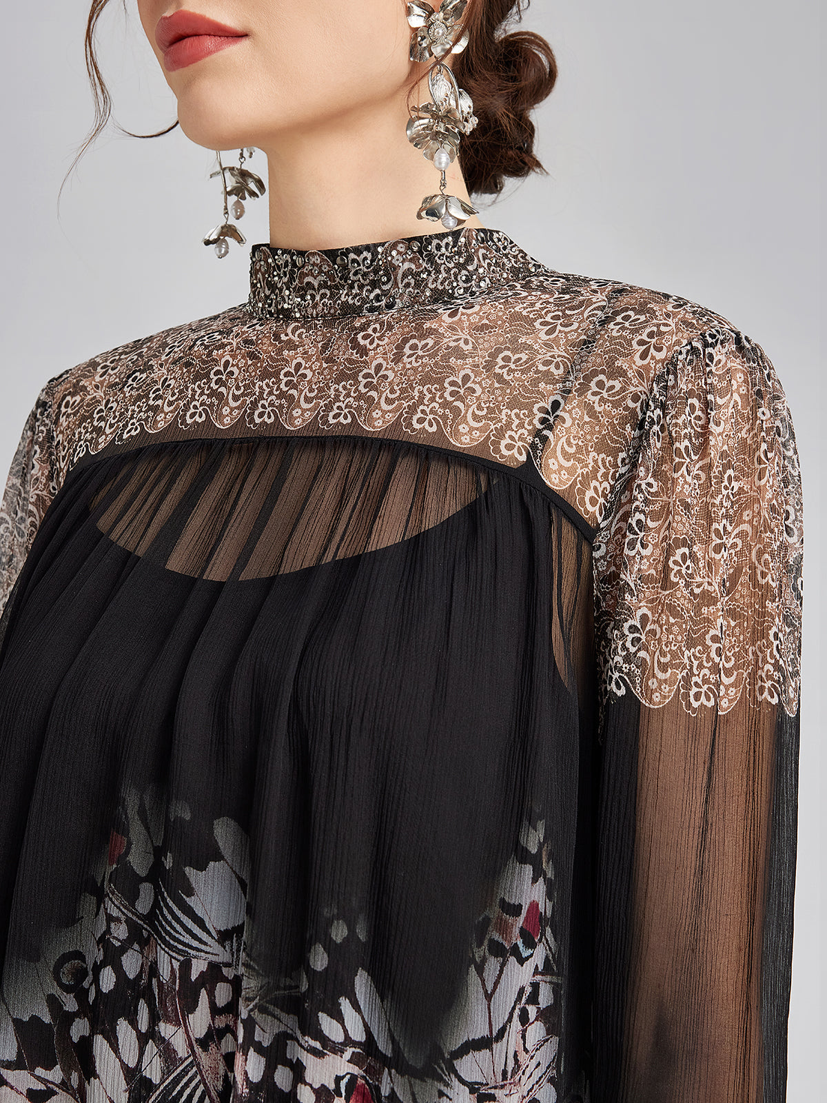 Silk Rhinestone-Embellished Baroque Print Dress