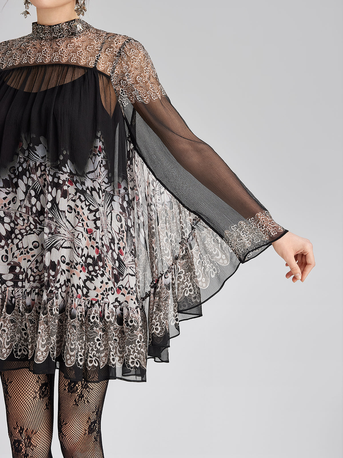 Silk Rhinestone-Embellished Baroque Print Dress