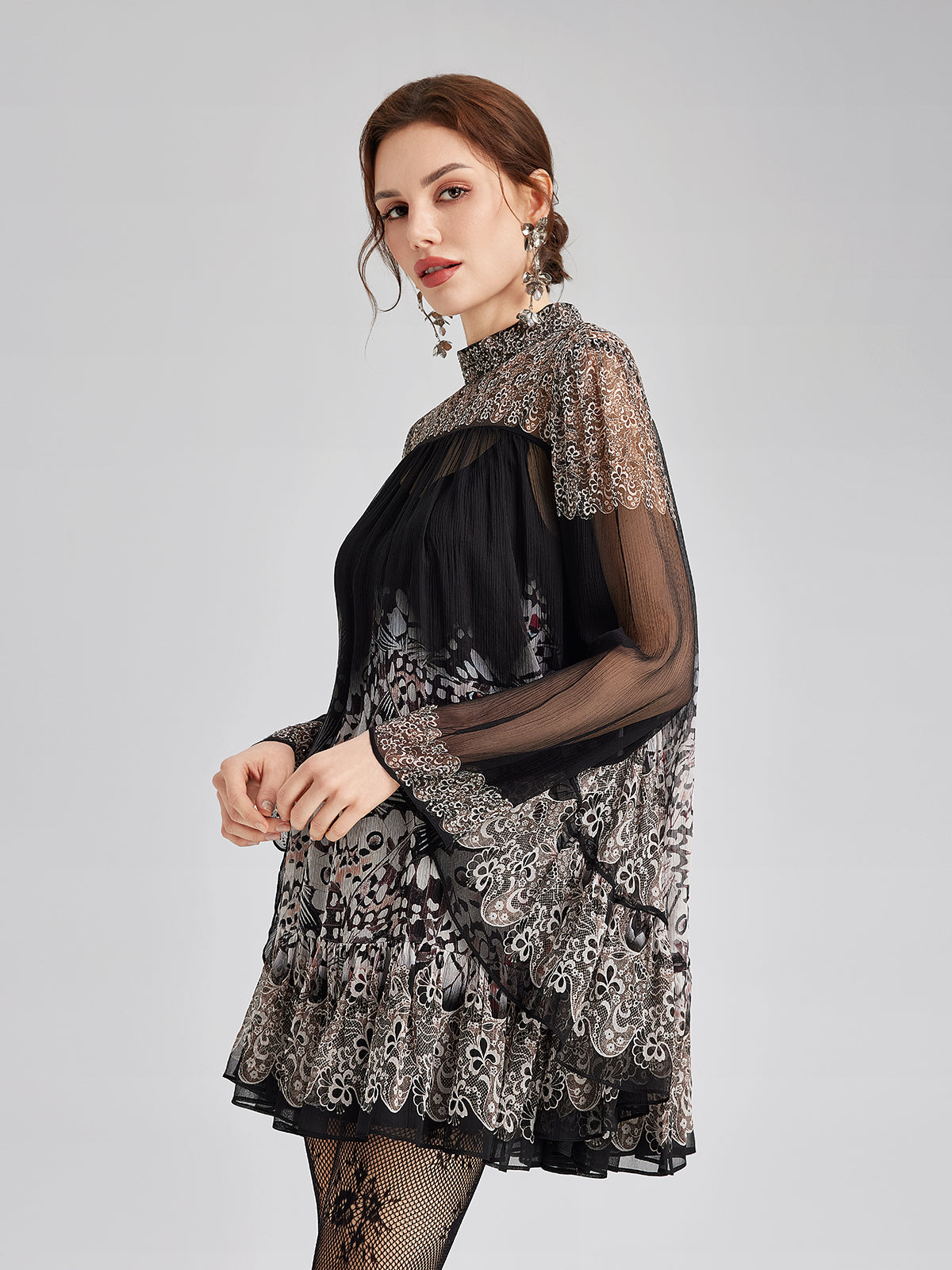 Silk Rhinestone-Embellished Baroque Print Dress