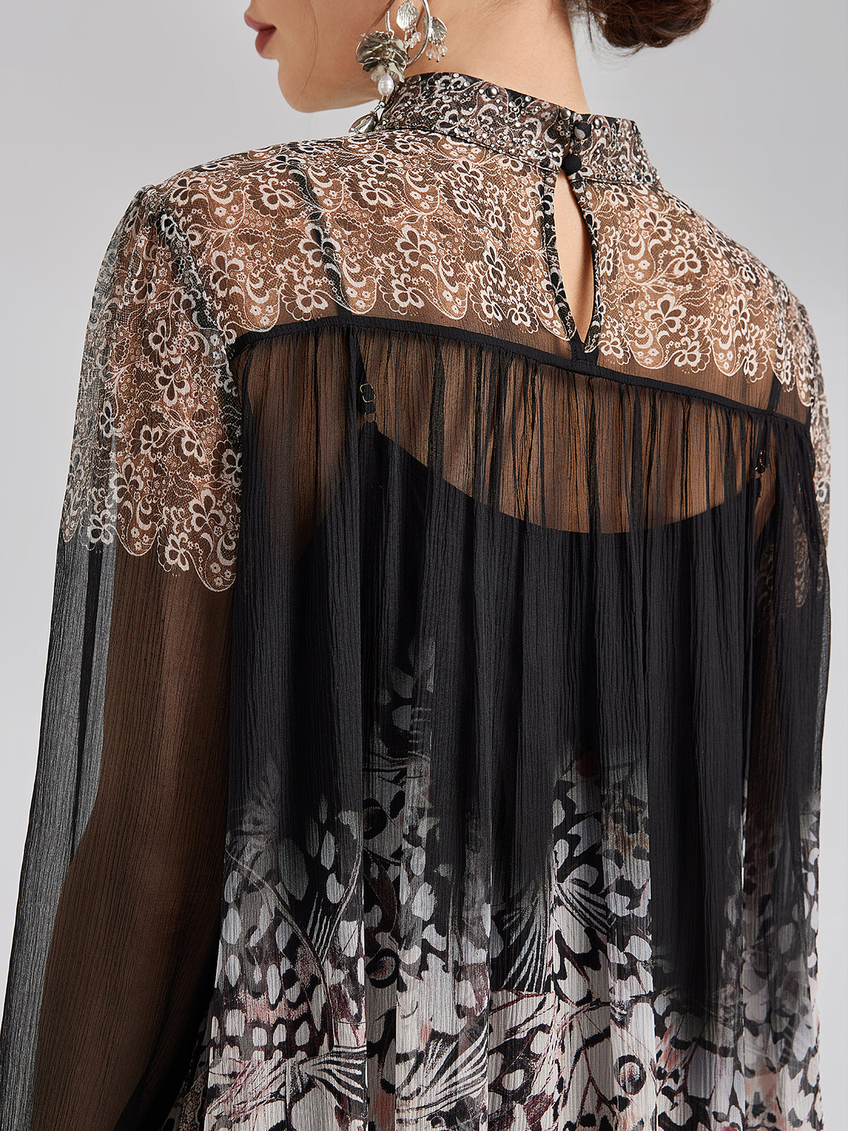 Silk Rhinestone-Embellished Baroque Print Dress