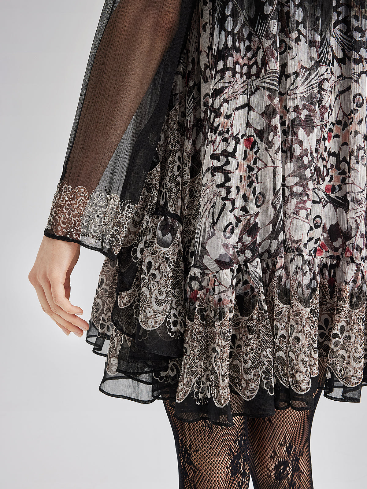 Silk Rhinestone-Embellished Baroque Print Dress
