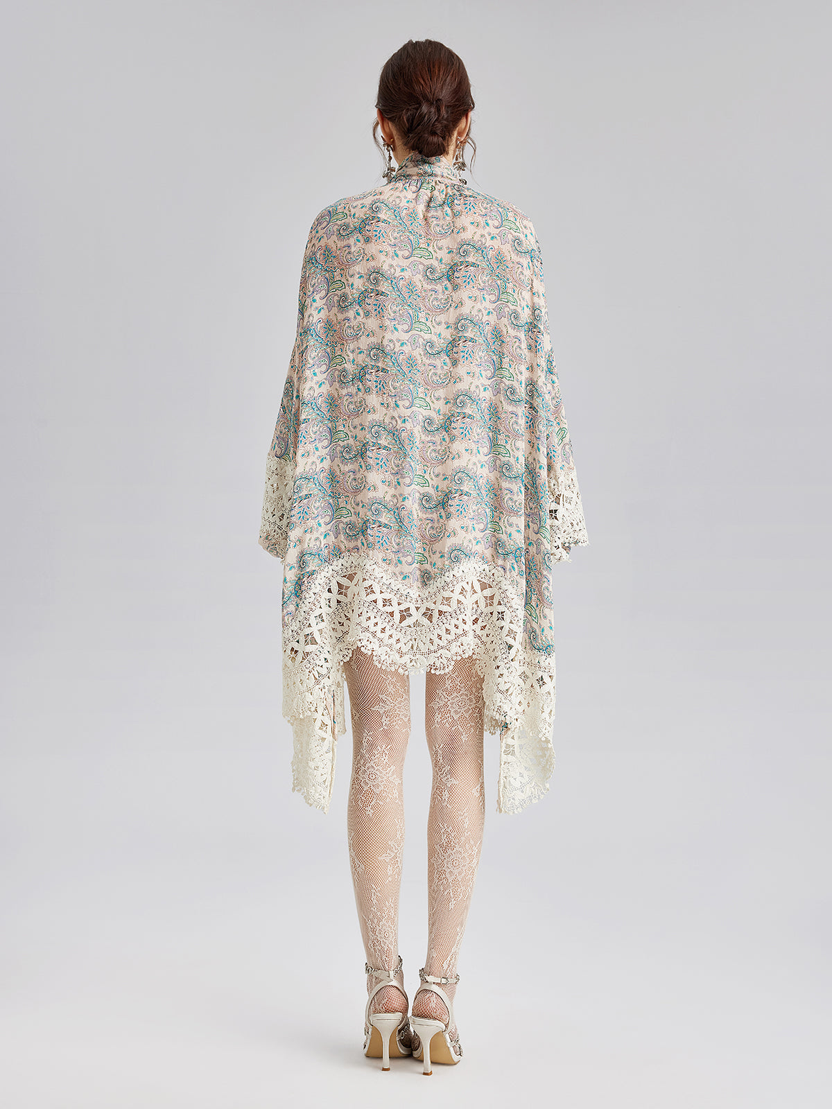 Linen Paisley Print Lace Dress