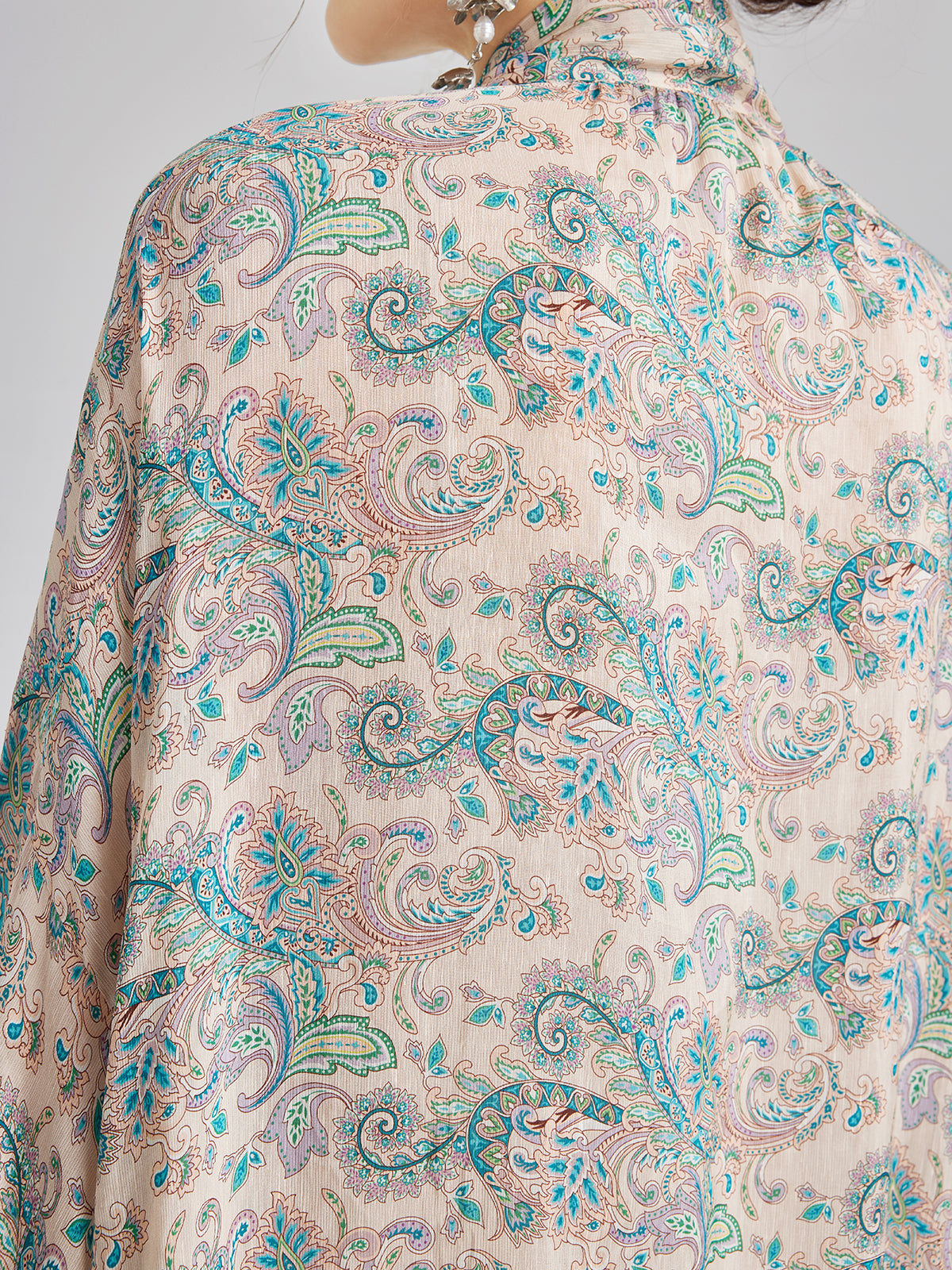 Linen Paisley Print Lace Dress