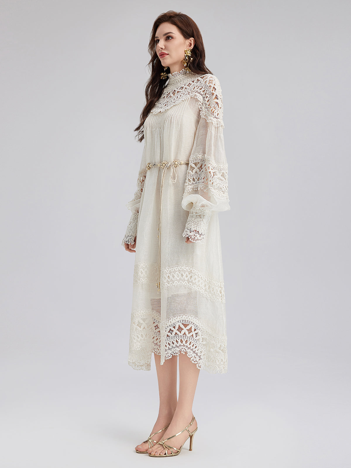 French Linen Openwork Lace Dress