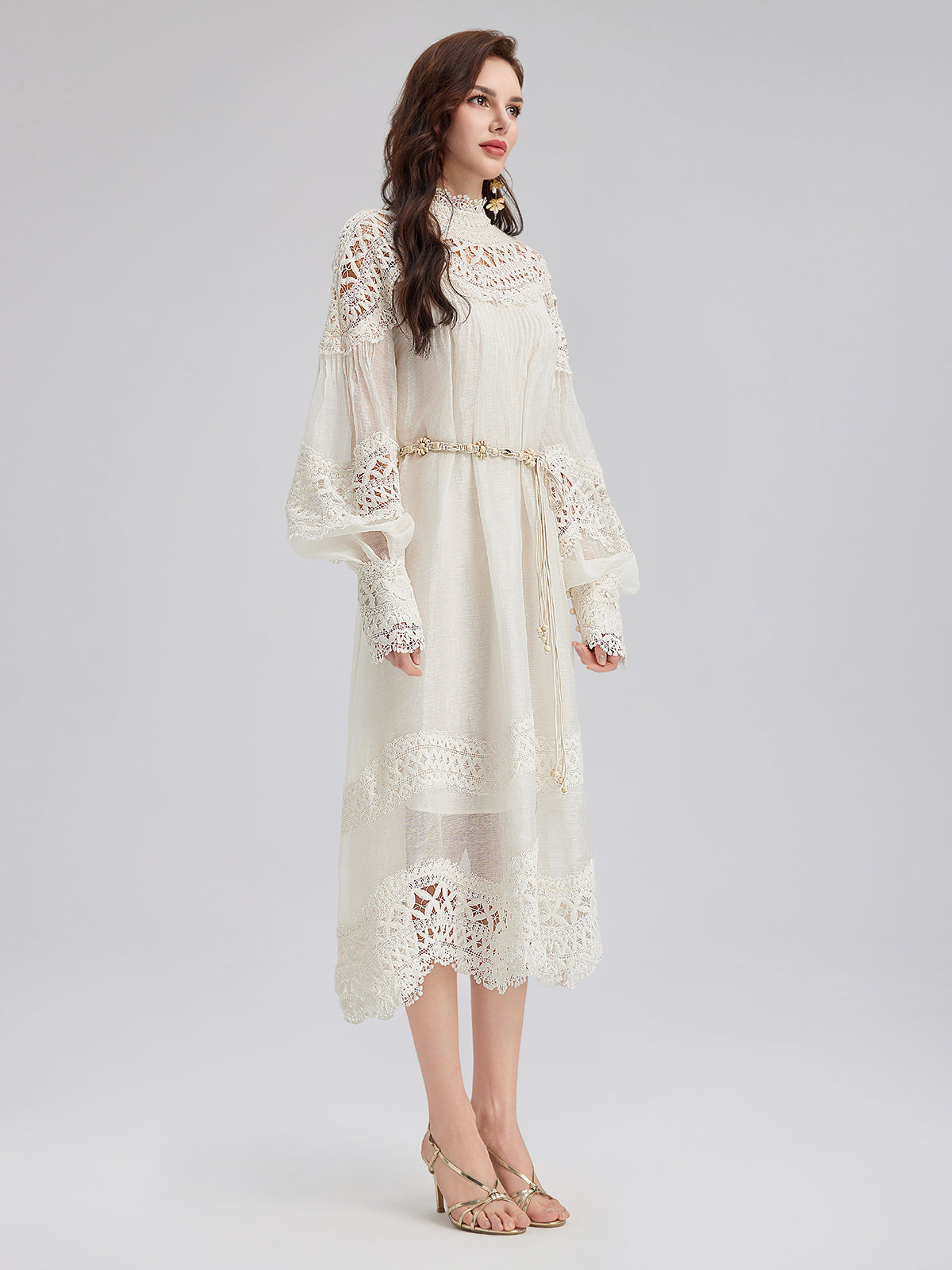 French Linen Openwork Lace Dress