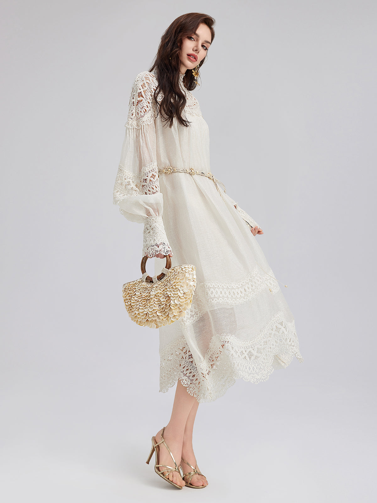 French Linen Openwork Lace Dress