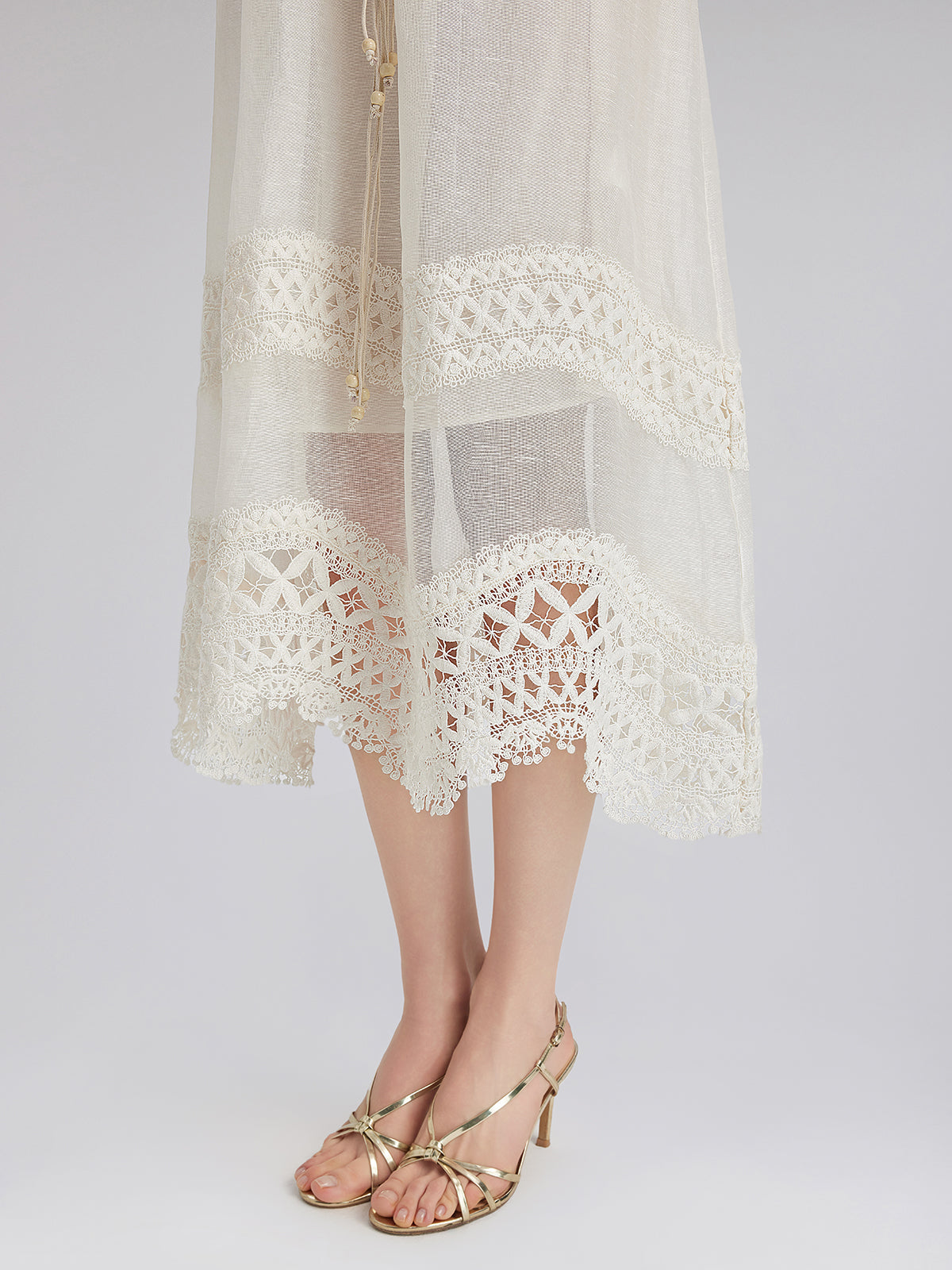 French Linen Openwork Lace Dress