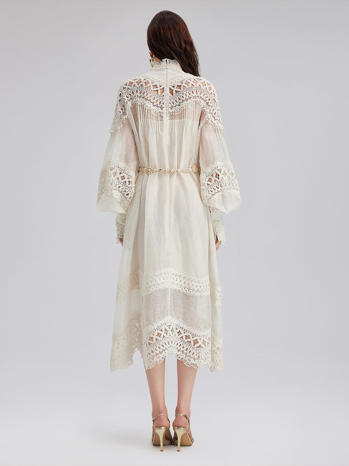 French Linen Openwork Lace Dress