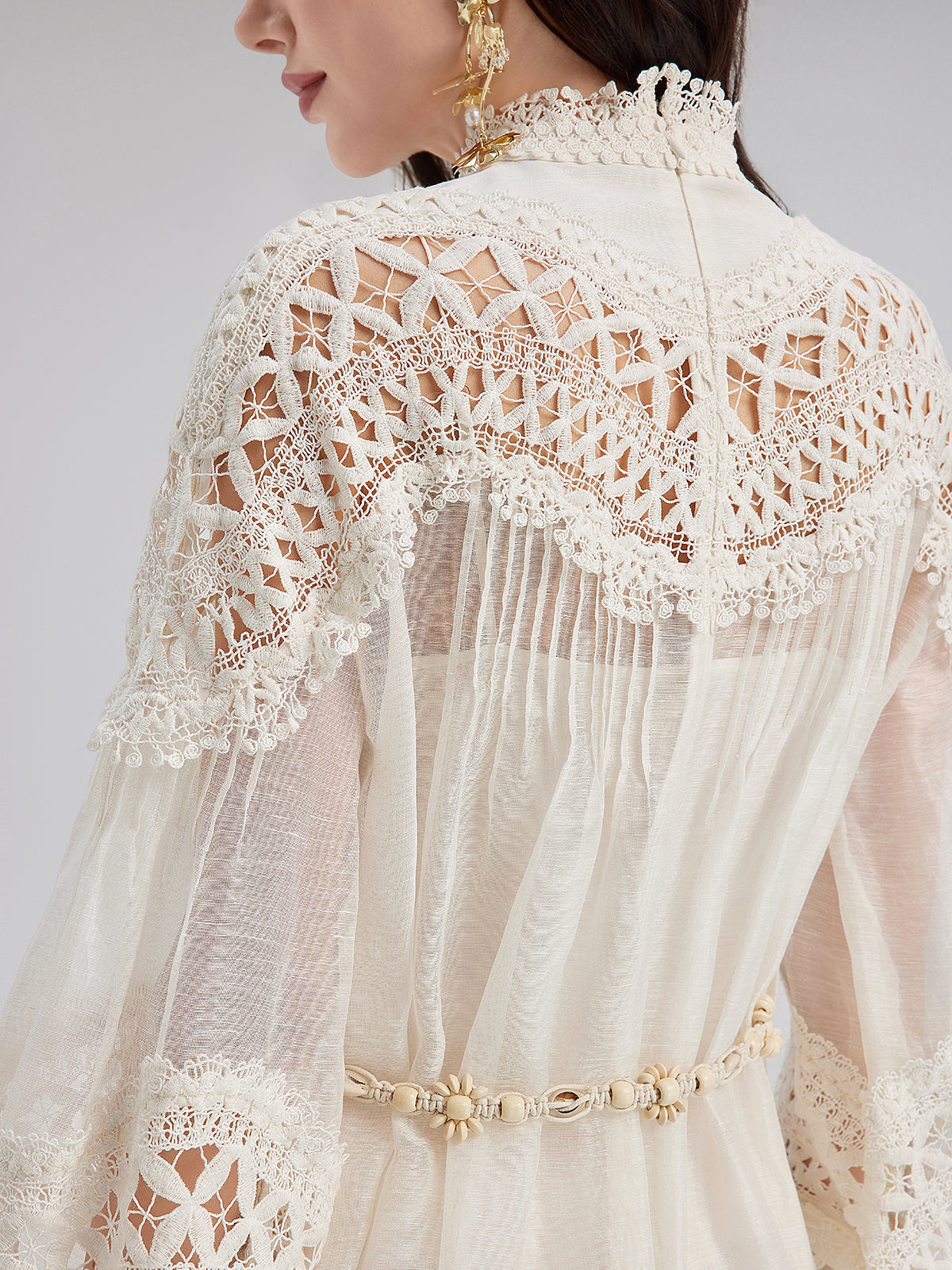 French Linen Openwork Lace Dress