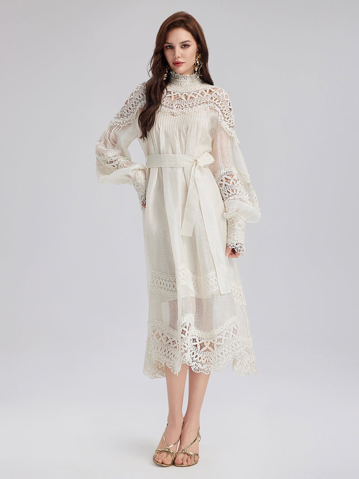 French Linen Openwork Lace Dress