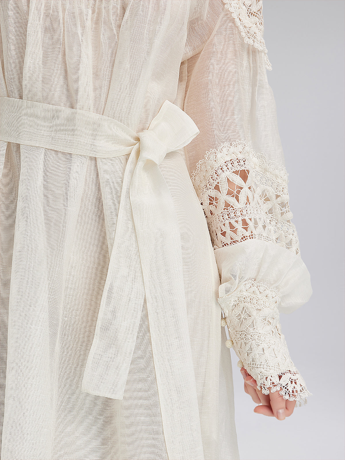 French Linen Openwork Lace Dress