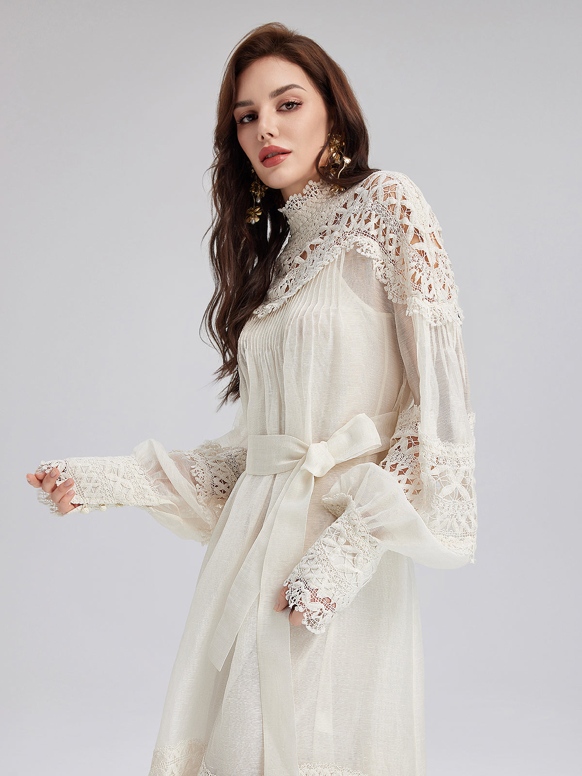 French Linen Openwork Lace Dress