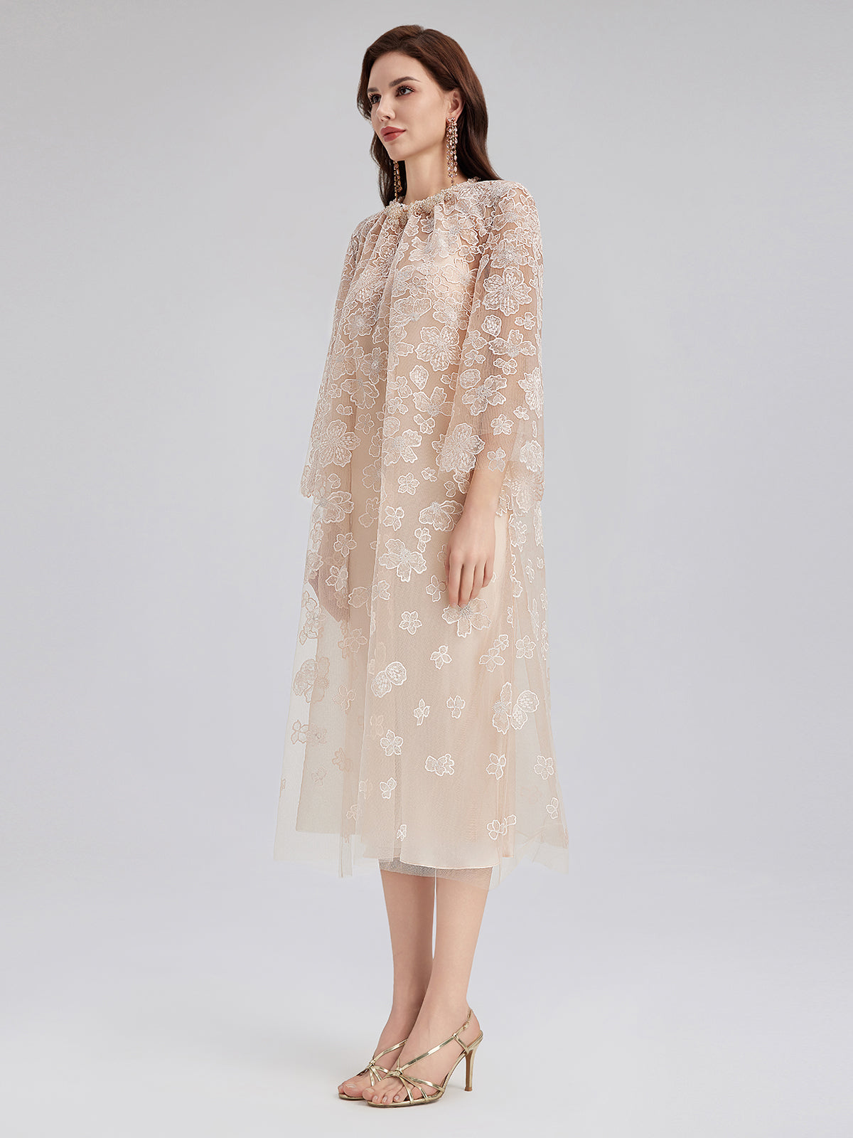 Hand-Beaded Cutwork Embroidery Dress