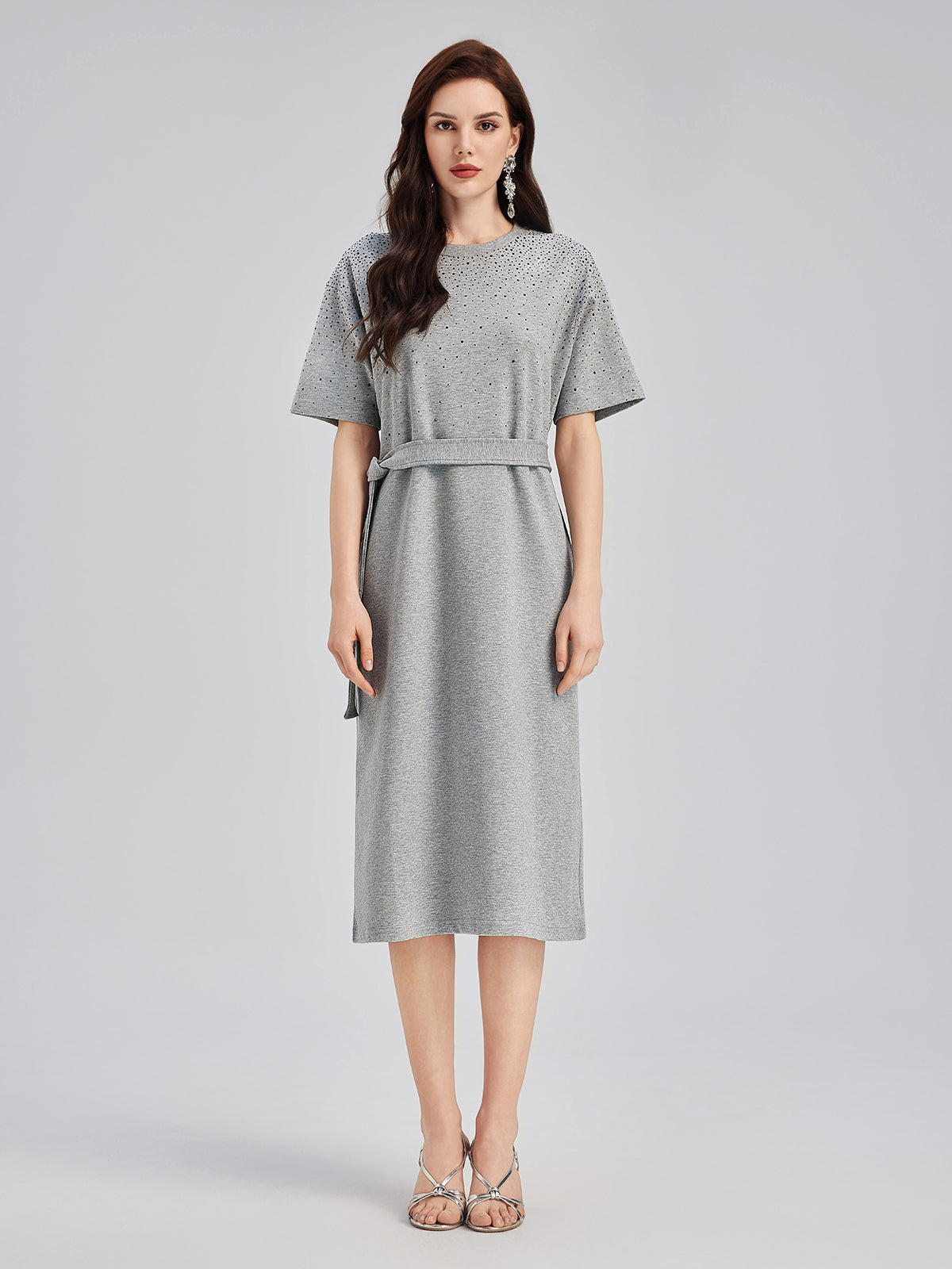 Rhinestone Embellished Casual Dress