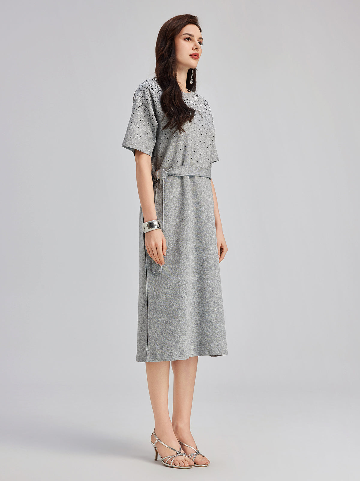 Rhinestone Embellished Casual Dress