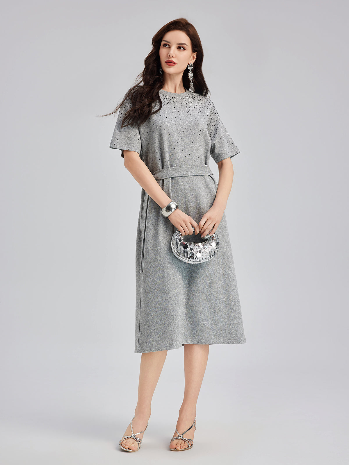 Rhinestone Embellished Casual Dress