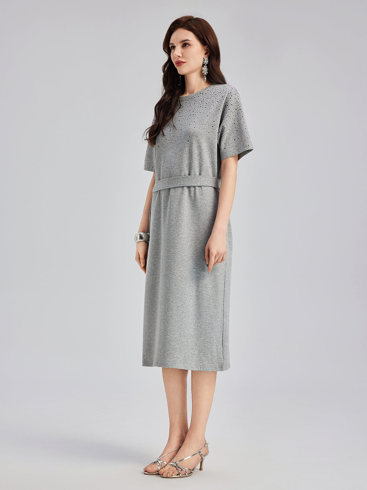 Rhinestone Embellished Casual Dress