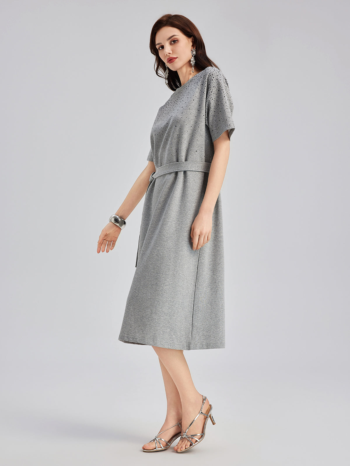 Rhinestone Embellished Casual Dress