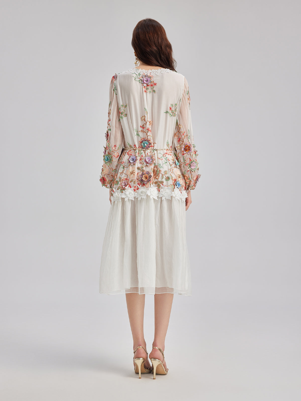 Silk Embroidered Floral Tiered Dress