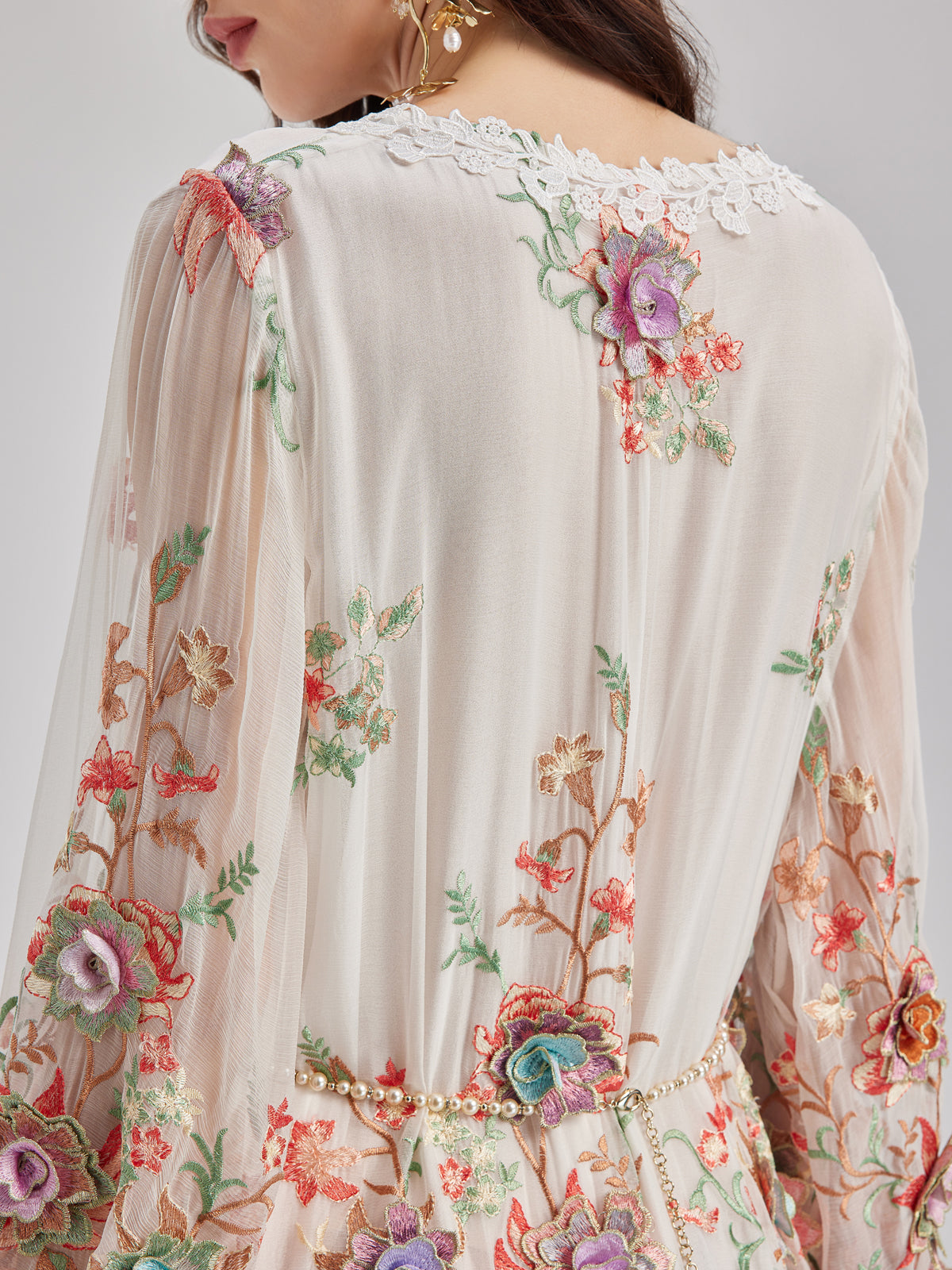 Silk Embroidered Floral Tiered Dress