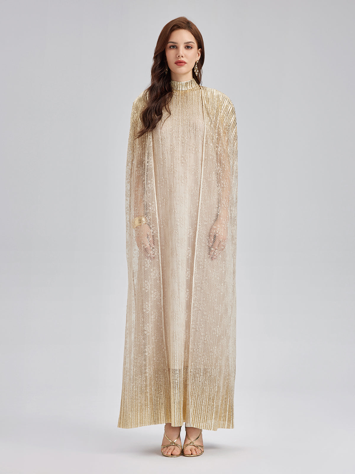Gold Lace Dress & Cape Gown
