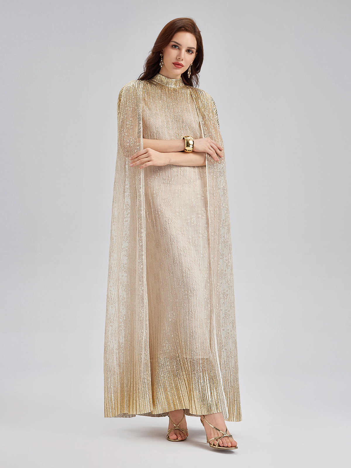 Gold Lace Dress & Cape Gown