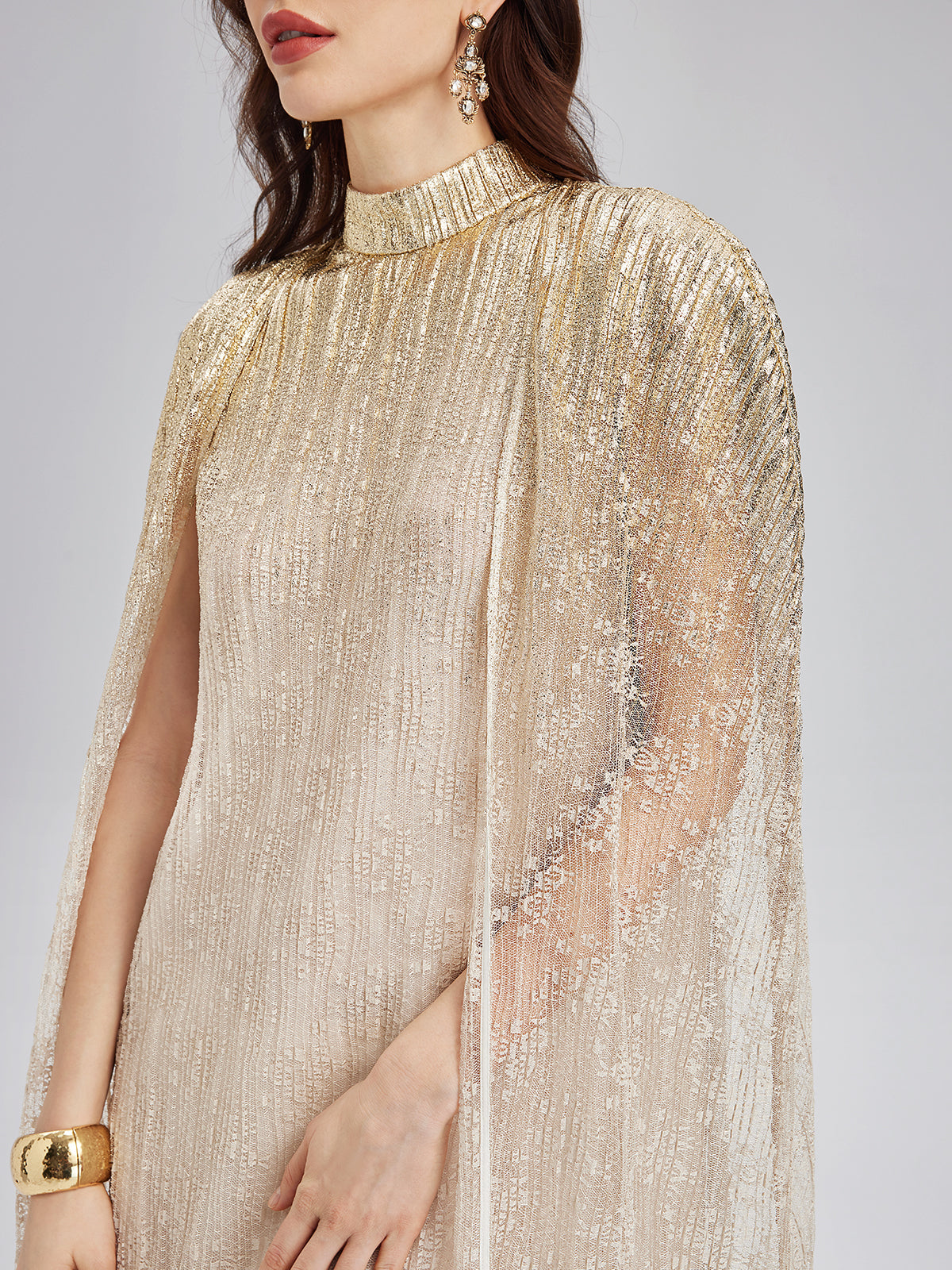 Gold Lace Dress & Cape Gown