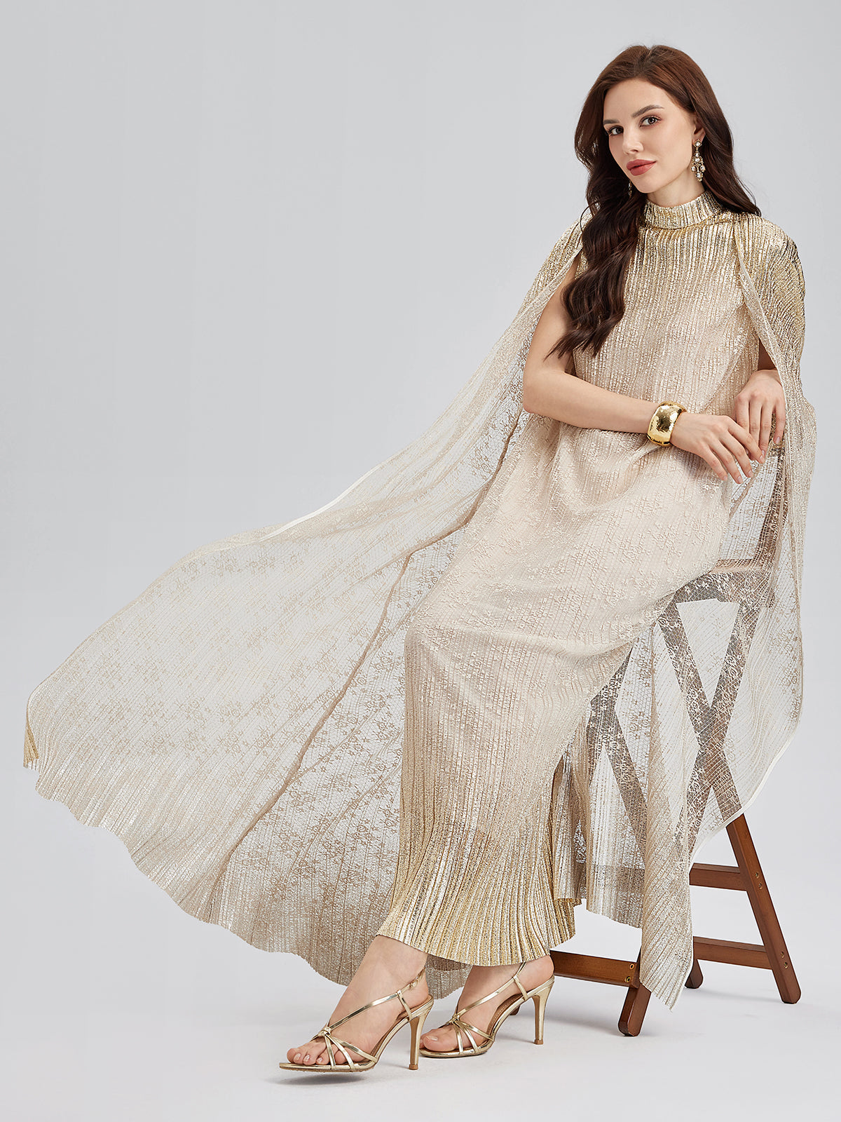 Gold Lace Dress & Cape Gown