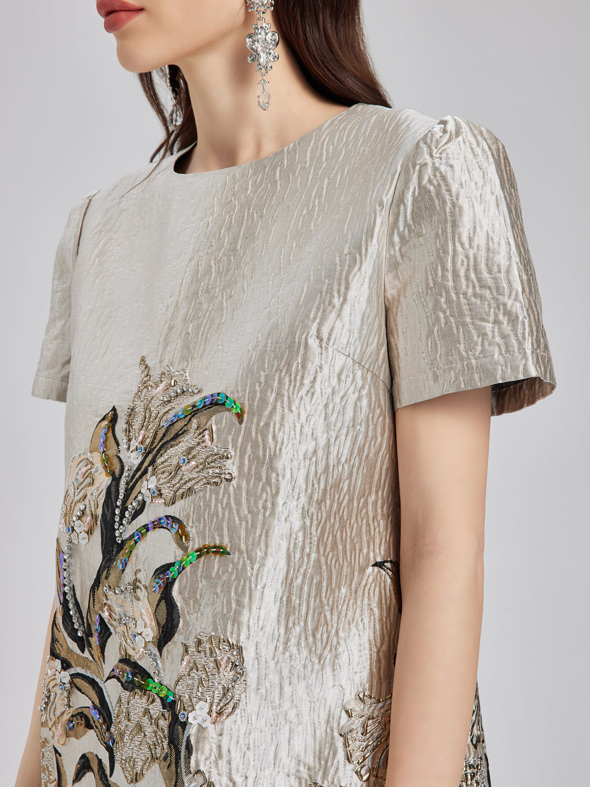 Luxe Bronzing Embroidered Floral Sequin Dress