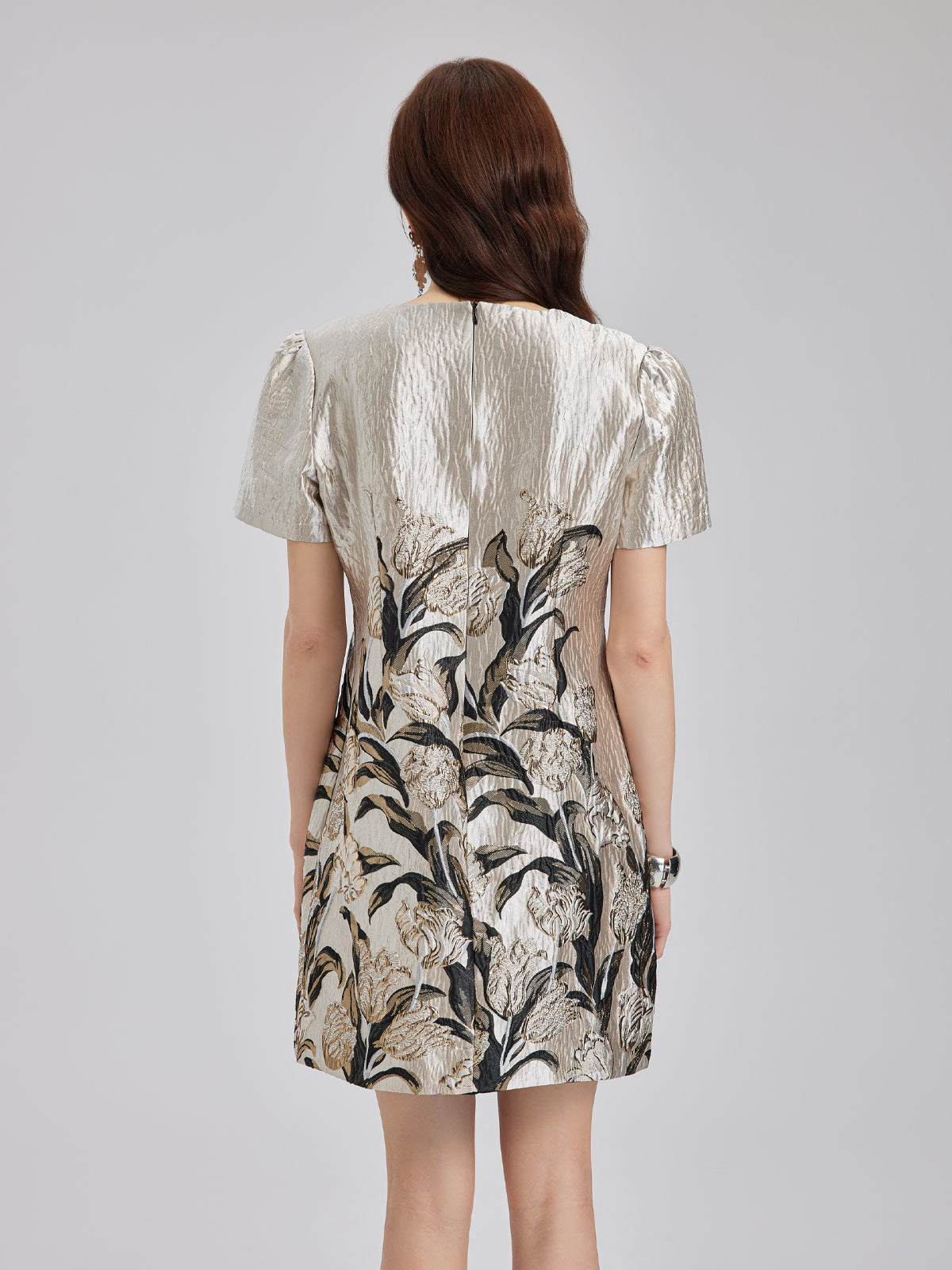 Luxe Bronzing Embroidered Floral Sequin Dress