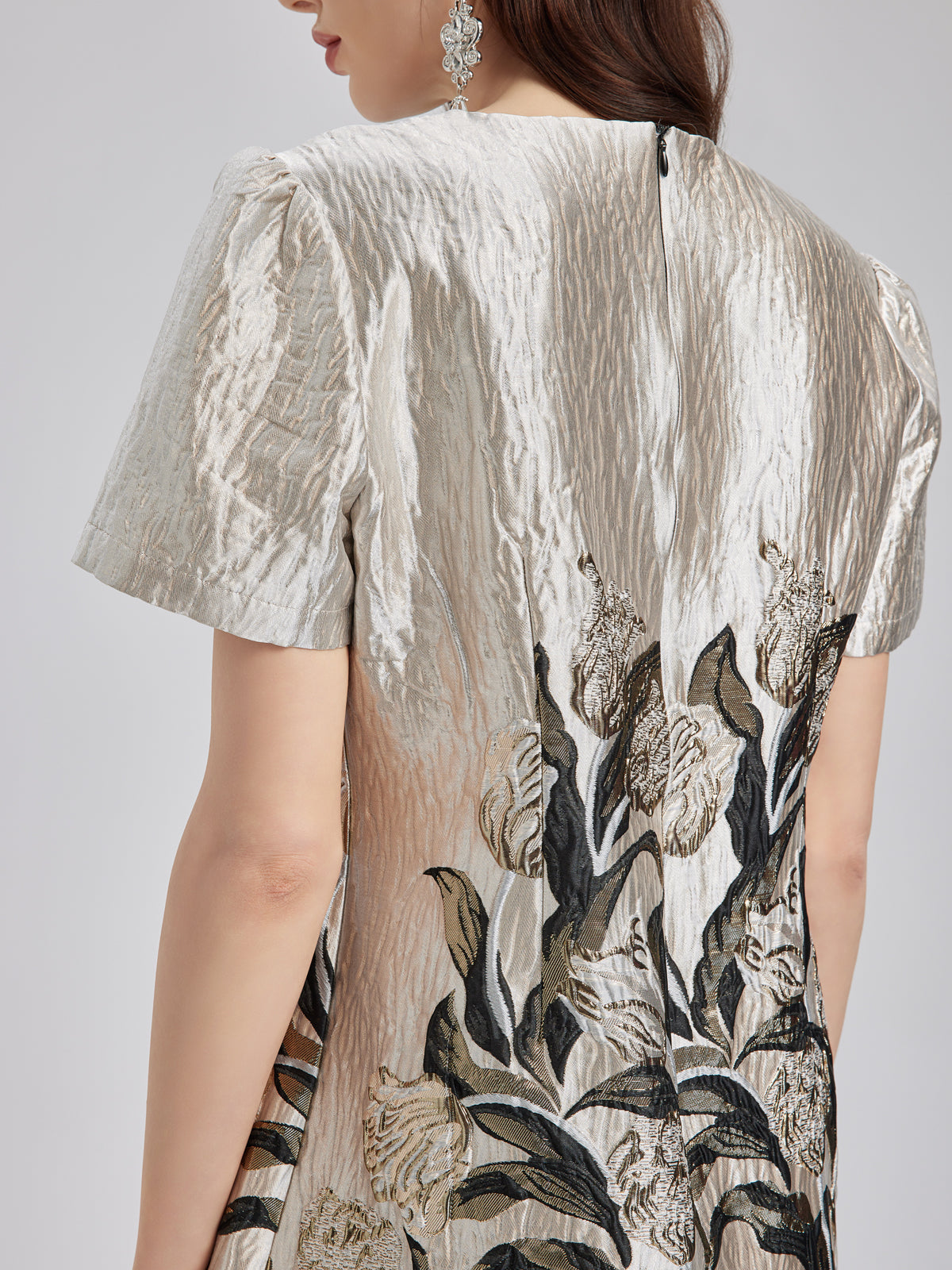 Luxe Bronzing Embroidered Floral Sequin Dress