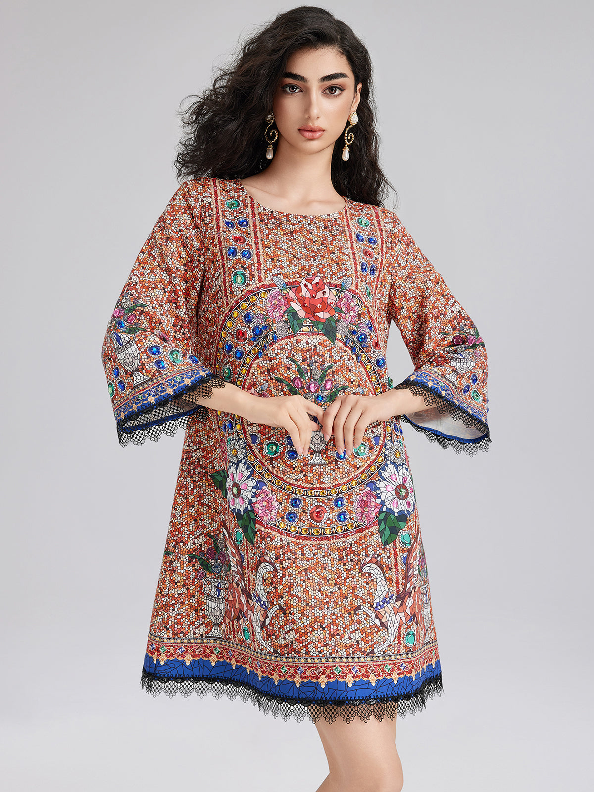 Hand-Sewn Bead Vintage Pattern Dress
