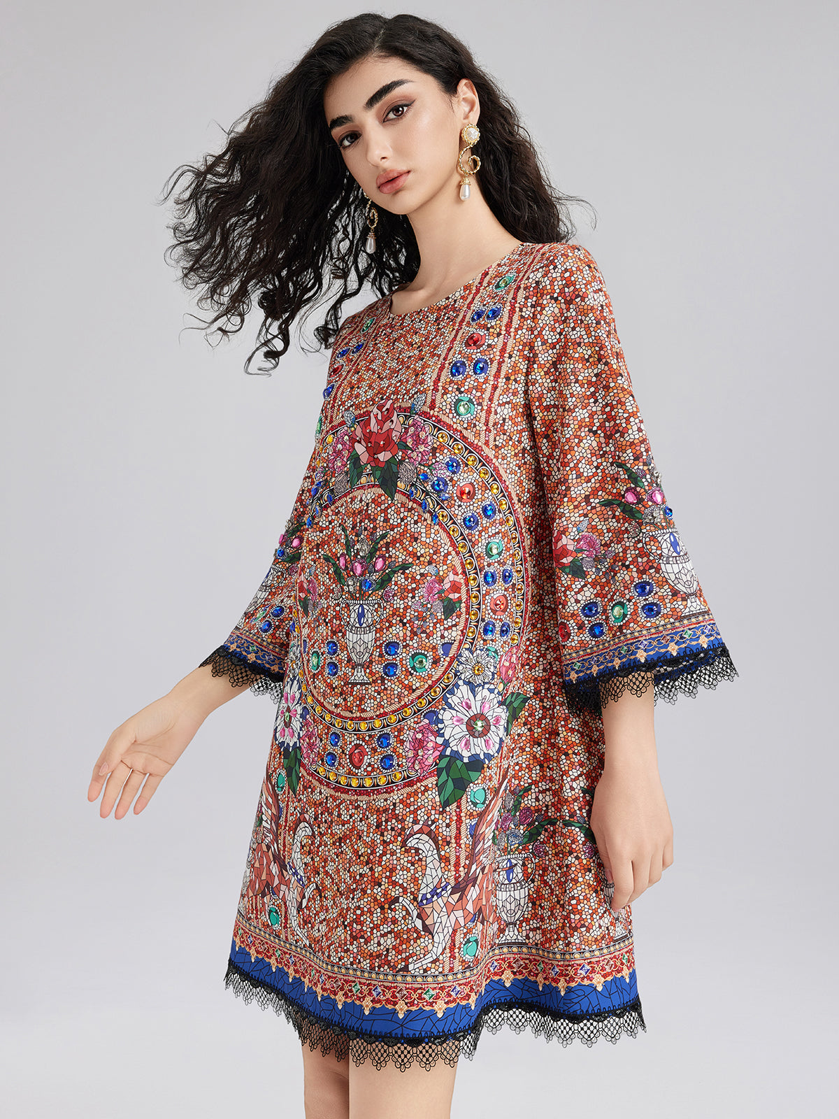 Hand-Sewn Bead Vintage Pattern Dress