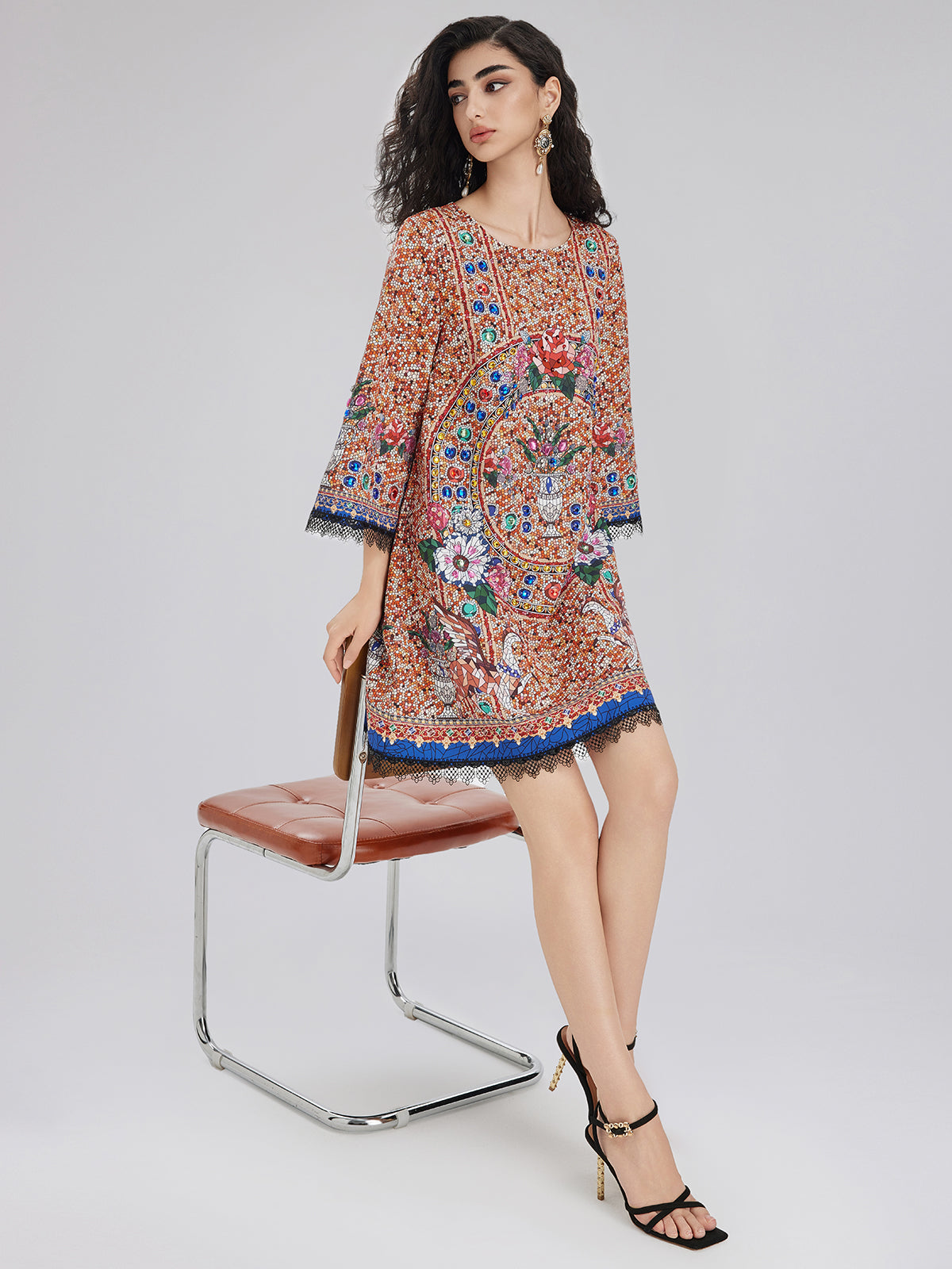 Hand-Sewn Bead Vintage Pattern Dress