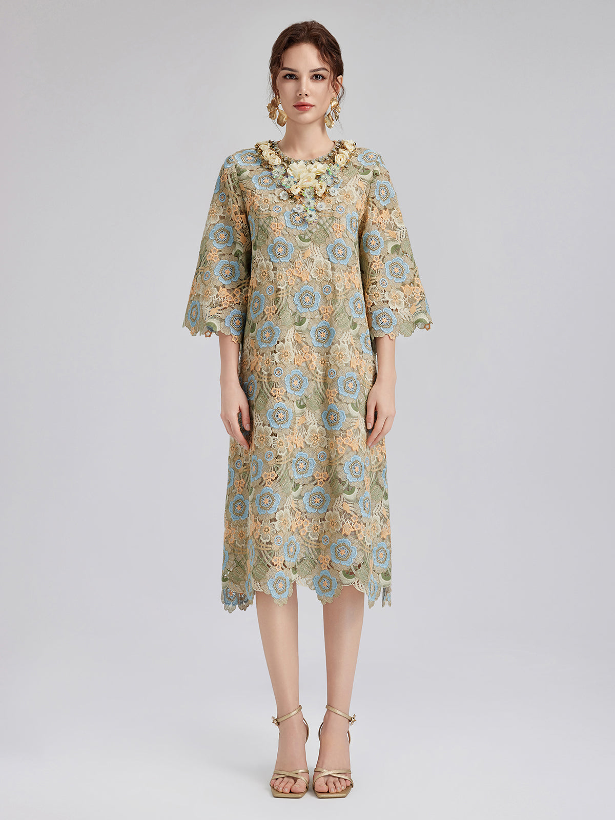 Beaded Multicolor Lace Baroque Dress