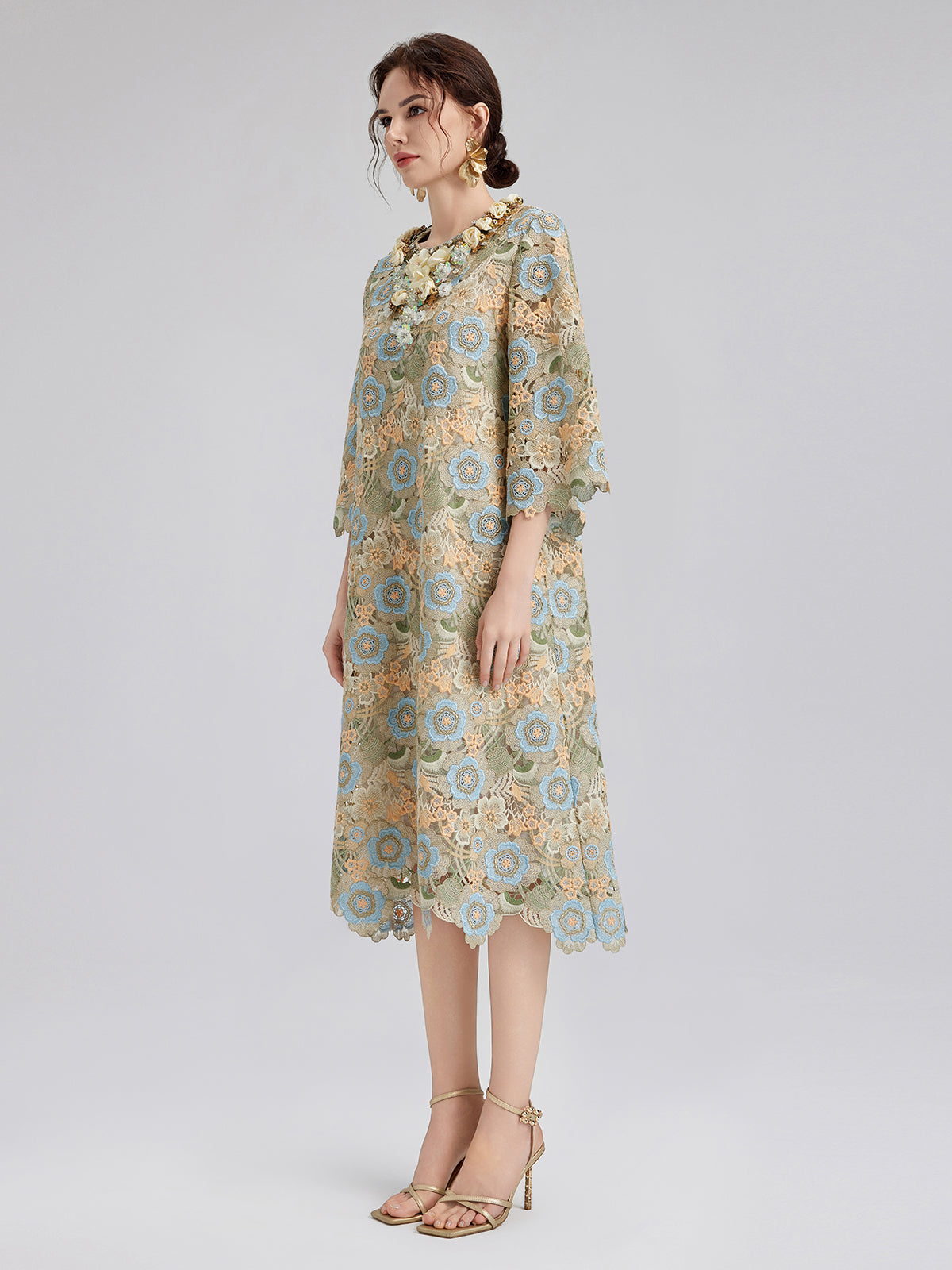 Beaded Multicolor Lace Baroque Dress
