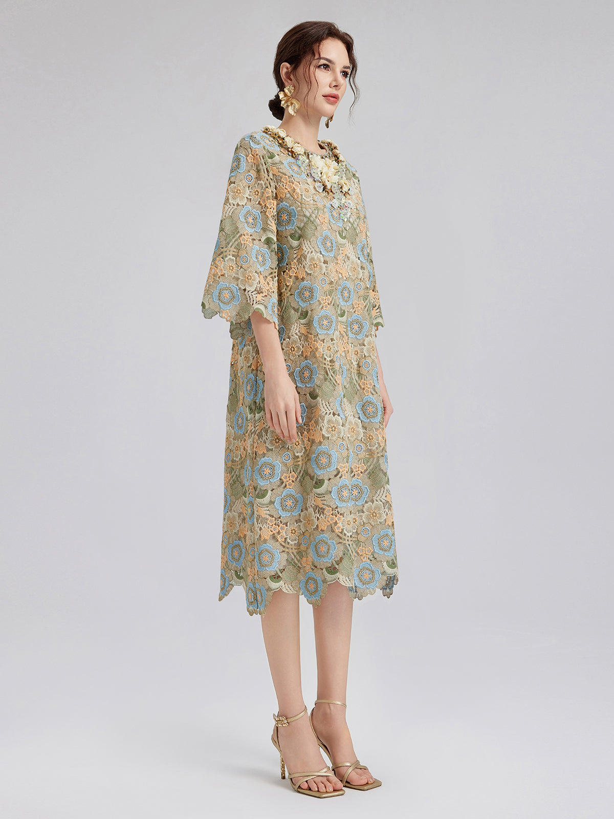 Beaded Multicolor Lace Baroque Dress